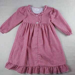 Girls Red White Gingham Prairie Dress Cottagecore Ruffle Long Sleeve Size 3T 4T